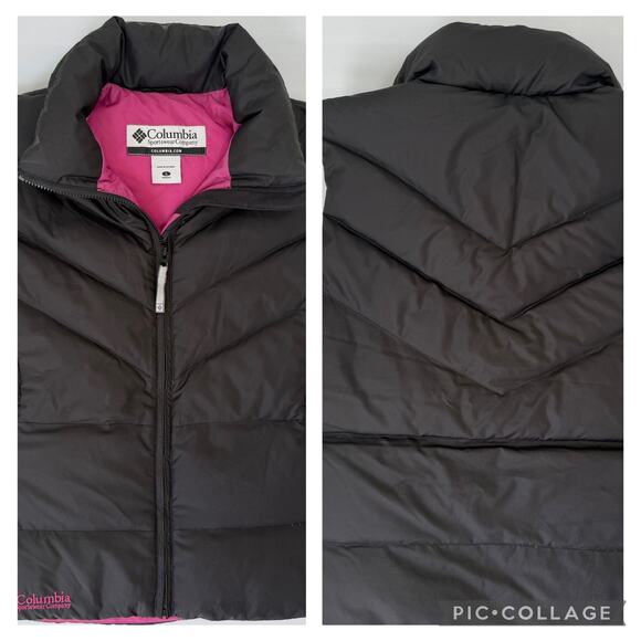 COLUMBIA 60% Down Insulated Outdoor Puffer Vest Size Large Black Pink - Picture 1 of 6